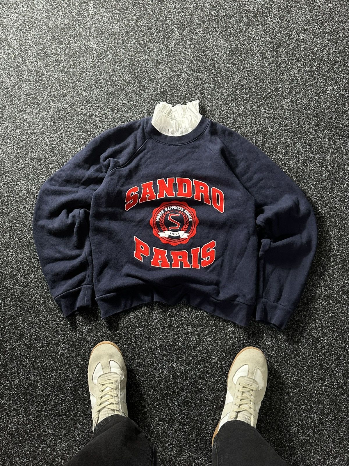 Designer × Sandro × Vintage 🚨Sandro Luxury BIG LOGO UNIVERSITY VINTAGE BLUE SWEATSHIRT Size XS / US 0-2 / IT 36-38 - 1 Thumbnail