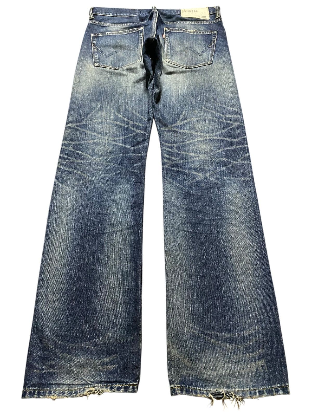 Japanese Brand Vintage Edwin 403 XV Mud Wash Distressed Loose Jeans Size US 34 / EU 50 - 2 Thumbnail