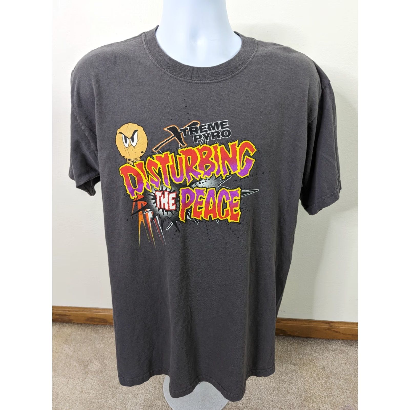 Vintage VINTAGE 00s Y2K Xtreme Pyro Disturbing the Peace Gray Crewneck T-shirt Men L Short Sleeve Cotton Logo Pattern Solid Crew Neck Size US L / EU 52-54 / 3 - 2 Thumbnail