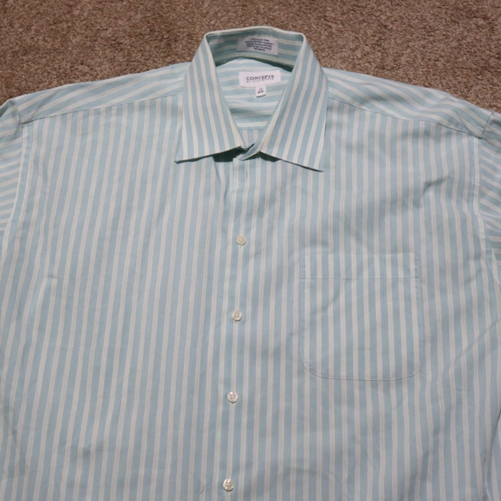 Vintage Concepts by Claiborne Shirt Mens 17 34-35 Blue Striped Button Up Long Sleeve Cotton Carded DNA Classic Button-Down Collar Vintage: No Size US XL / EU 56 / 4 - 2 Thumbnail