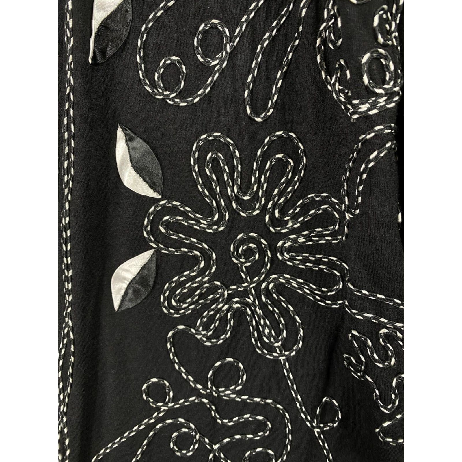 Vintage Lauren Michelle Cardigan Womens XL Black Embroidered Open Front Duster Jacket Size XL / US 12-14 / IT 48-50 - 4 Thumbnail