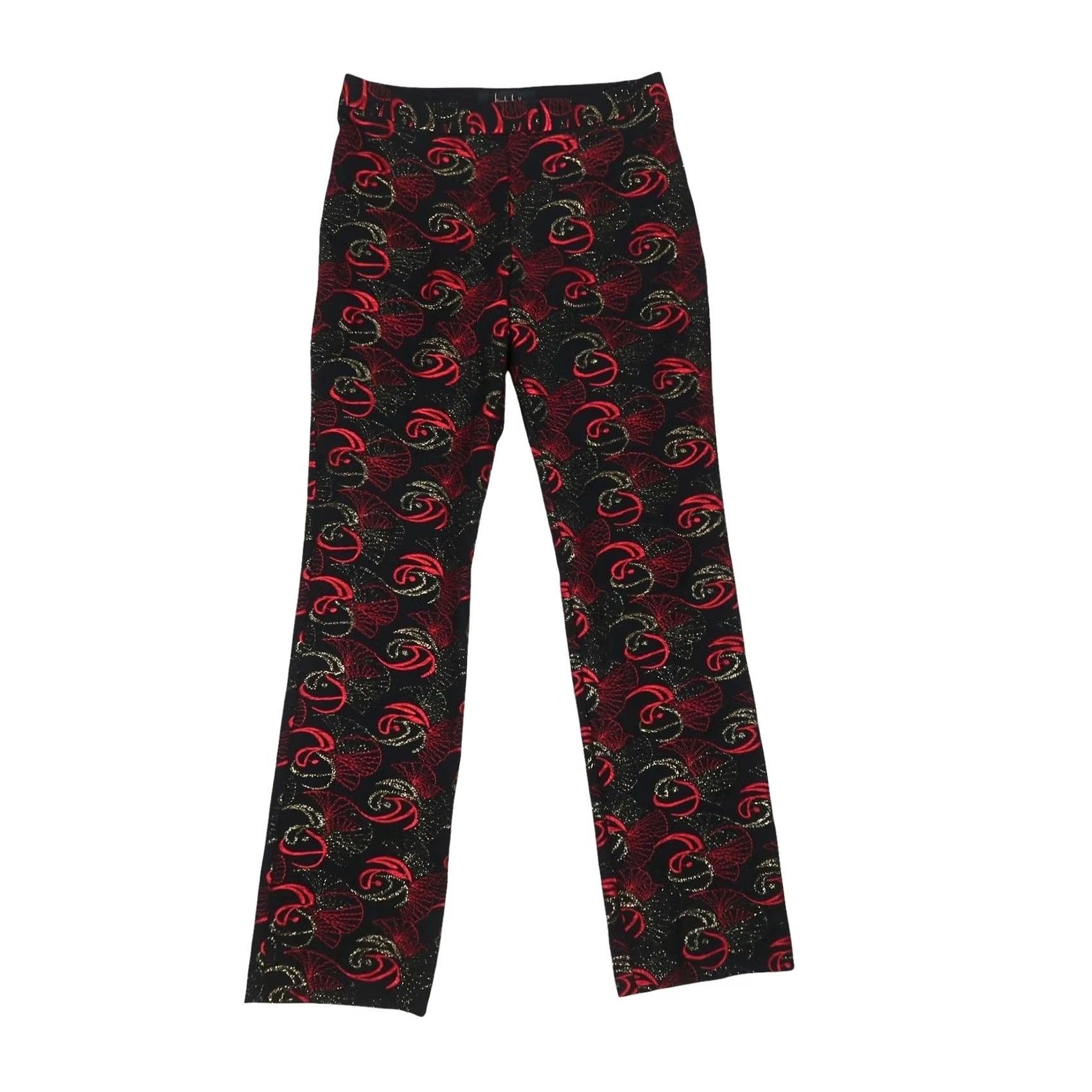Nicole Miller VINTAGE Nicole Miller Pants 90s Black Gold Red Embroidered Slim Straight 6 Women Size 28" / US 6 / IT 42 - 2 Thumbnail