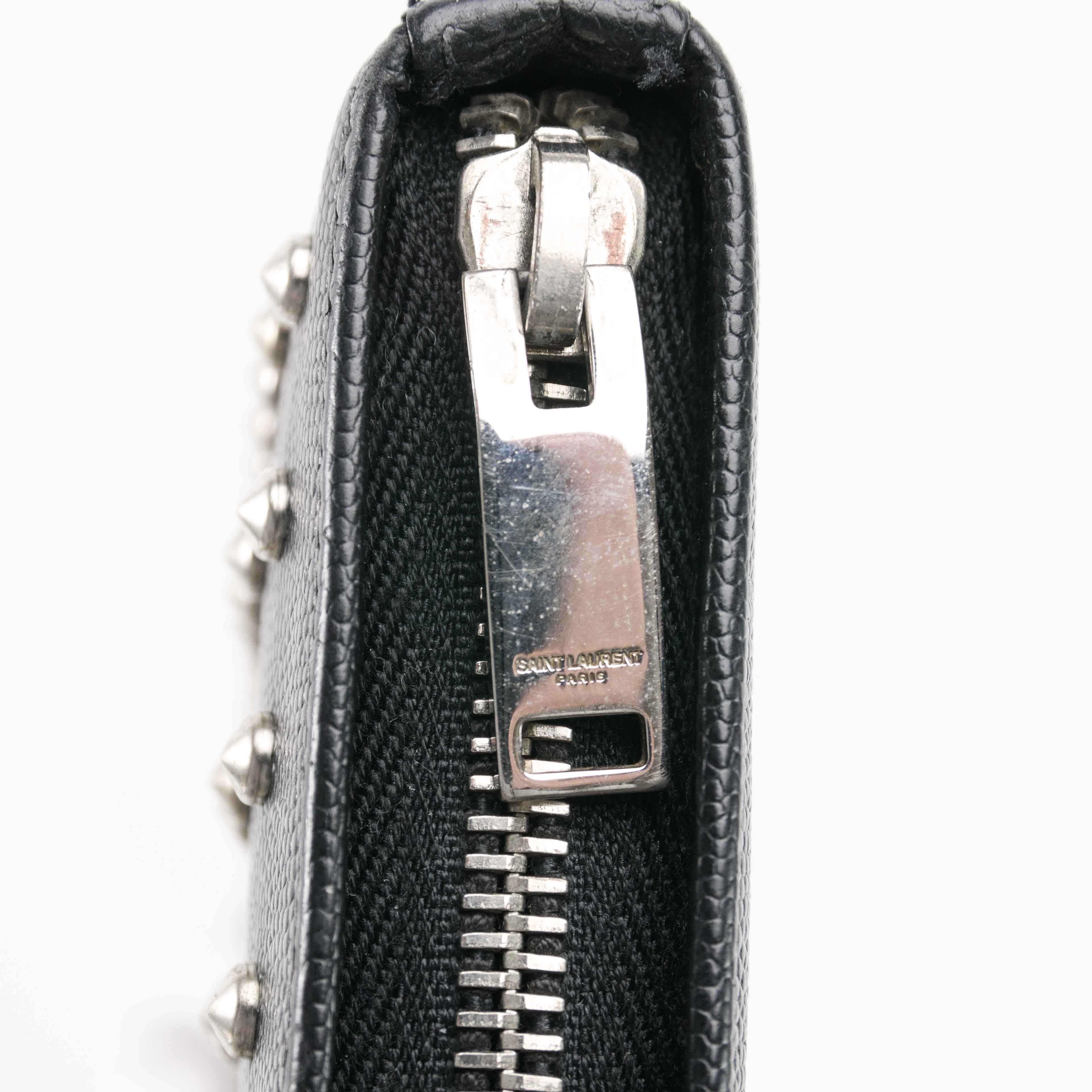 Yves Saint Laurent Saint Laurent Studded Zip-Around Wallet in Black Leather Size ONE SIZE - 20 Thumbnail