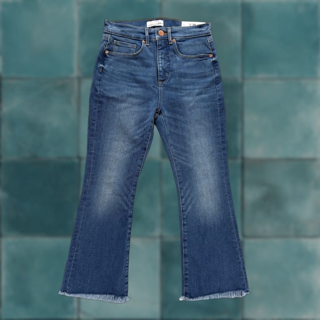 Loft LOFT Jeans Womens 6P Blue High Waist Flare Crop Raw Hem Stretch Denim Petite Jeans Size 28" / US 6 / IT 42 - 1 Thumbnail