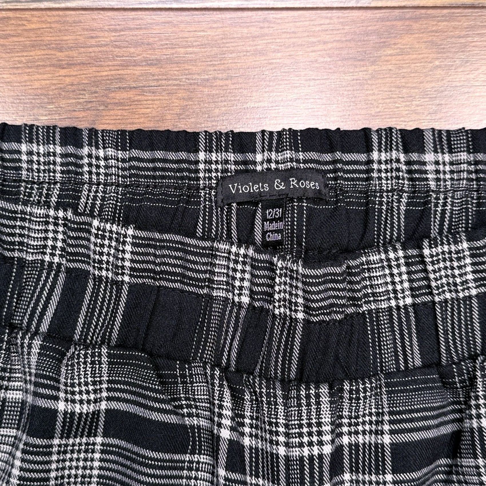 Vintage Violets & Roses Pants Plaid Wide-Leg Pull On 12 Gray Modern Workwear Relaxed Womens Size 34" / US 12 / IT 48 - 4 Thumbnail