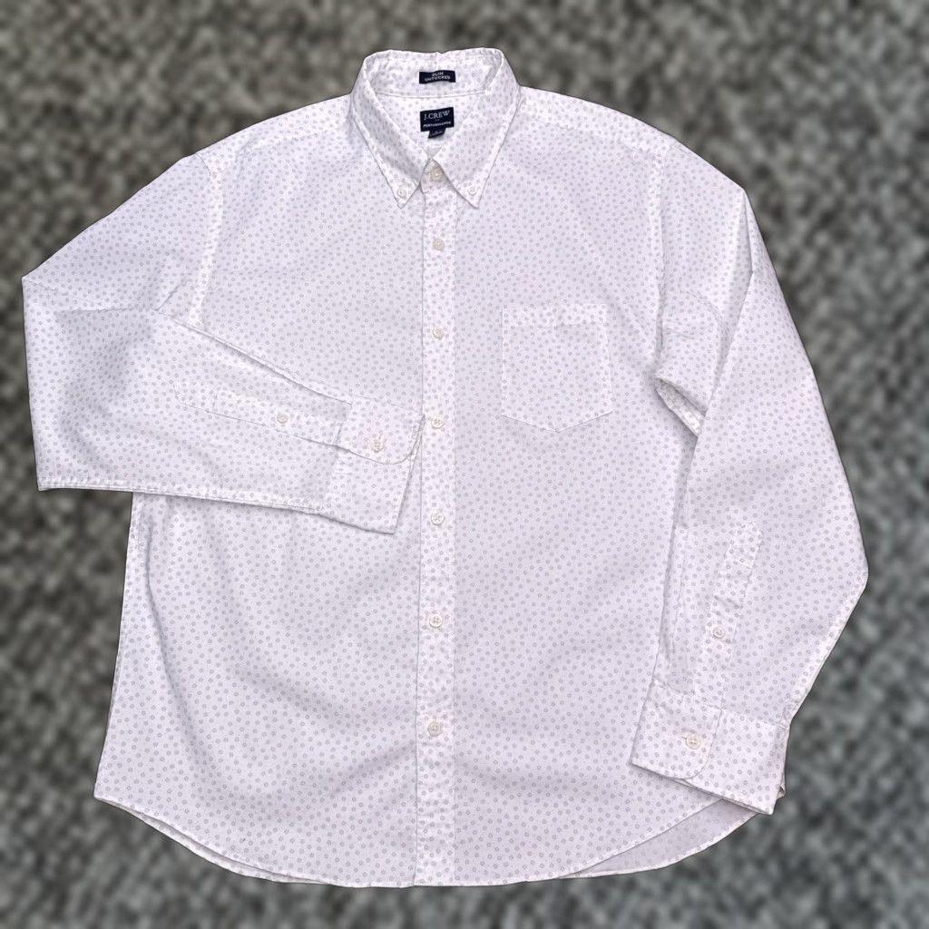 J.Crew J. CREW Shirt Mens Large White Slim Untucked Button-Up Knit Stretch Cotton Blend Geometric Pattern Button-Down Collar All Seasons Casual Shirt Size US L / EU 52-54 / 3 - 1 Thumbnail
