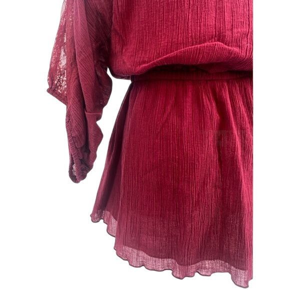 Free People VTG Free People Dark Cherry Lace Trim Crepe Top | Boho Dark Size S / US 4 / IT 40 - 10 Thumbnail