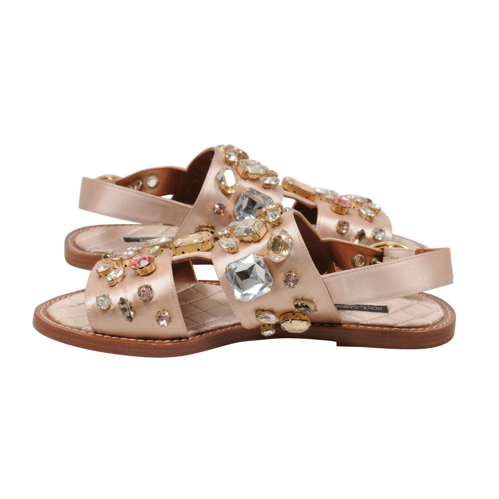Dolce & Gabbana Sandals Tan Gold Satin Crystal Bejeweled Mule Size US 7 / IT 37 - 5 Thumbnail