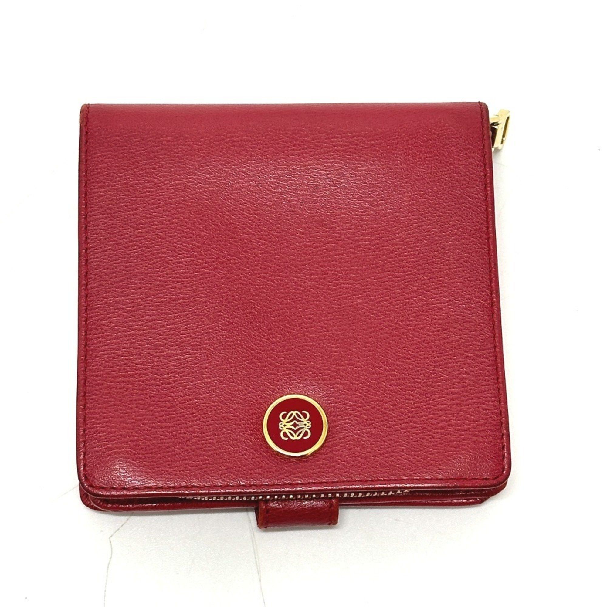 Loewe LOEWE Logo Bi-fold Wallet Leather Women's Red Size ONE SIZE - 1 Thumbnail