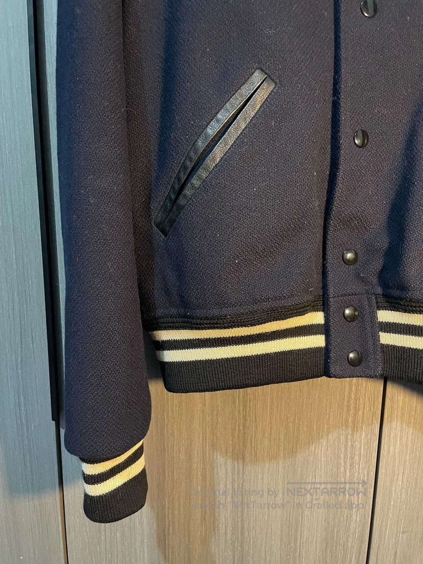 Saint Laurent Paris Saint Laurent Navy Leather Sleeves Varsity Jacket. Size US M / EU 48-50 / 2 - 4 Thumbnail