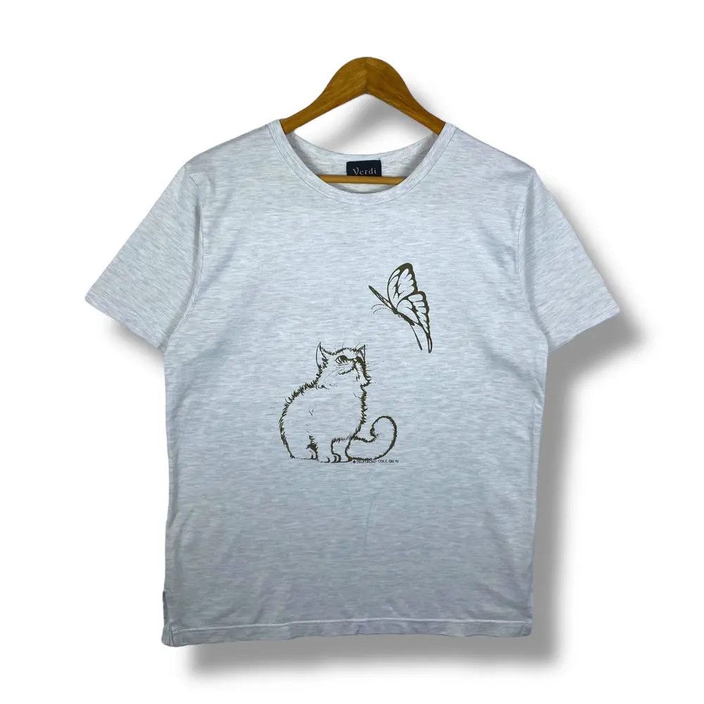 Vintage Vintage 90's VERDI Cat & Butterfly Teletrend Graphic Art Tee Size US M / EU 48-50 / 2 - 1 Thumbnail