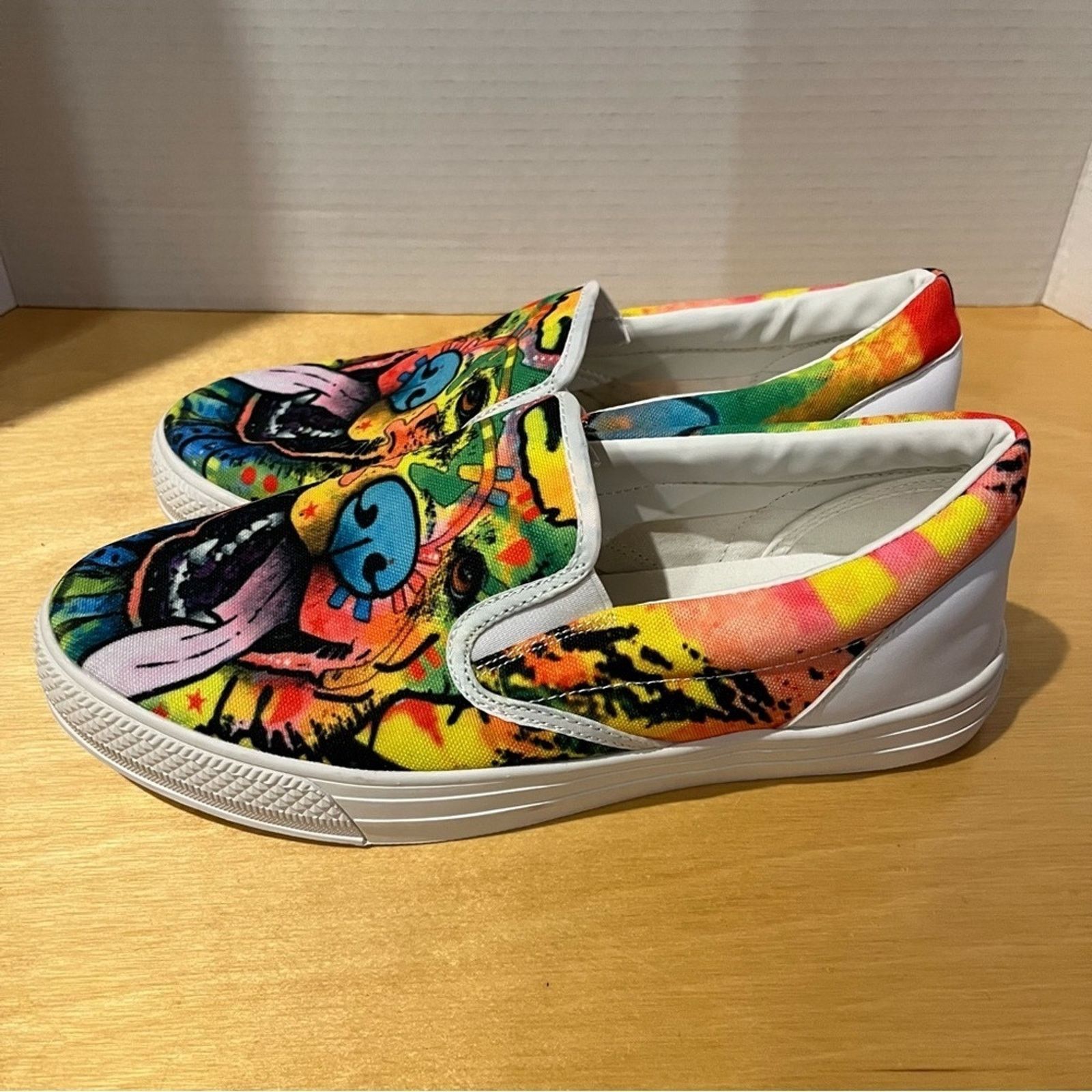 Other Colorful Dog Face Shoes Womens 9 Rainbow Hippie Boho Slip On Size US 9 / IT 39 - 3 Thumbnail