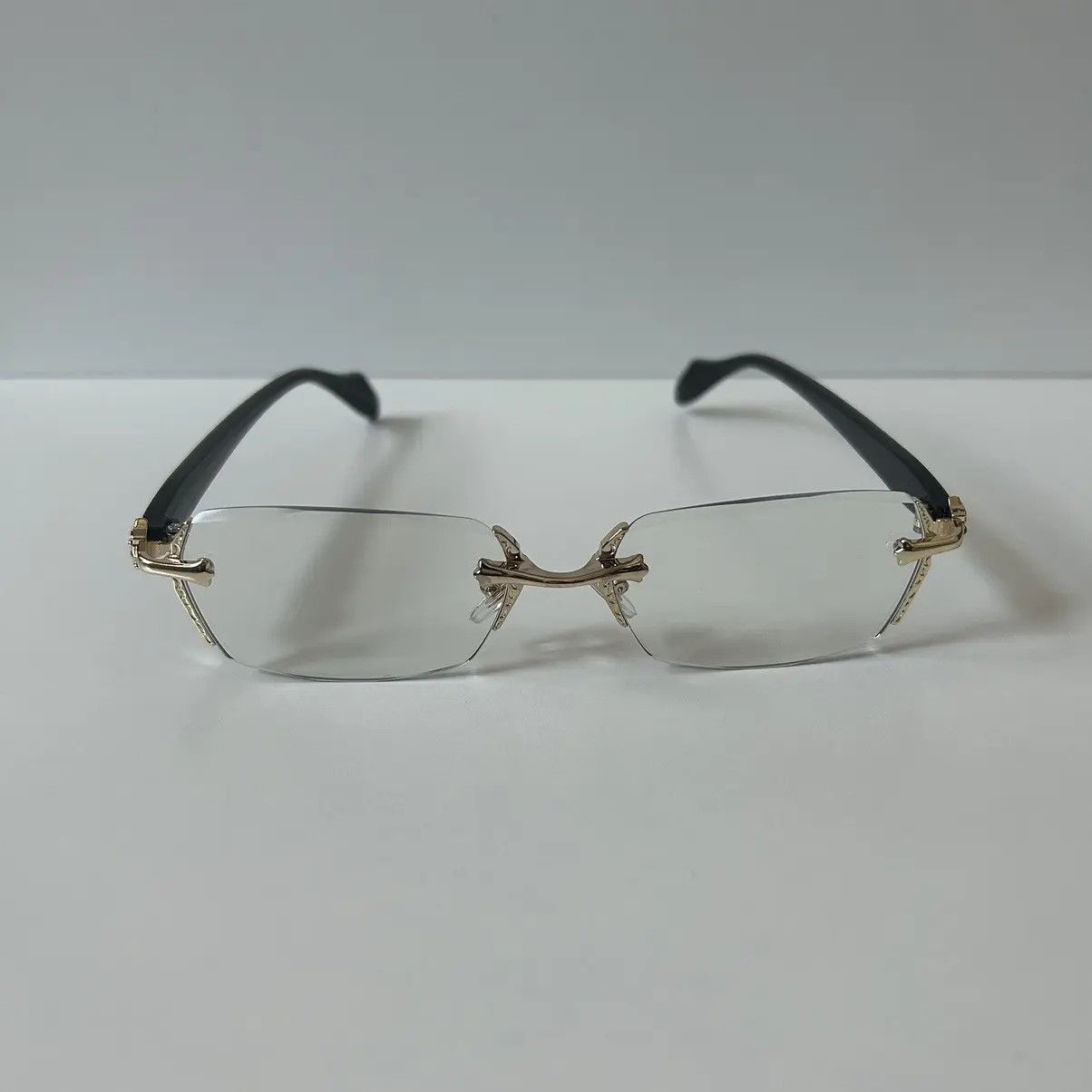 Japanese Brand × Vintage 90s Y2K retro style black frame gold cross rimless glasses Size ONE SIZE - 8 Thumbnail