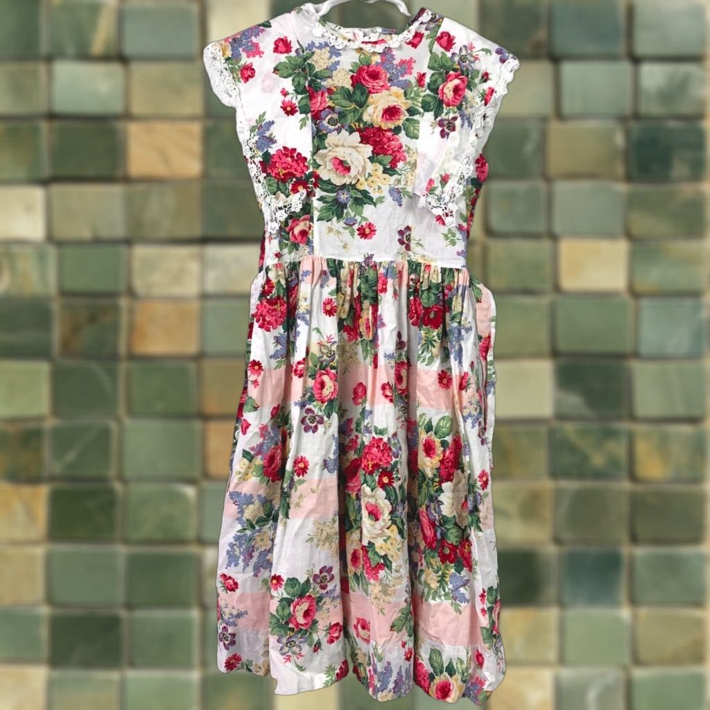Vintage VINTAGE Jayne Copeland Cottagecore Dress Floral Girls 14 White 1970s 100% Cotton Womens Girls Size ONE SIZE - 1 Thumbnail