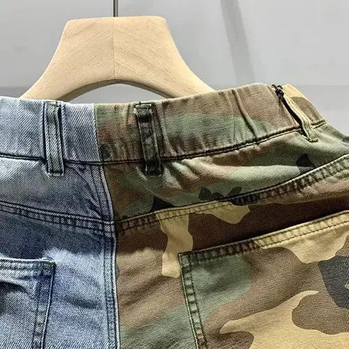 Jean Zipper Fly Stonewashed Patchwork Shorts Size US 33 - 4 Thumbnail