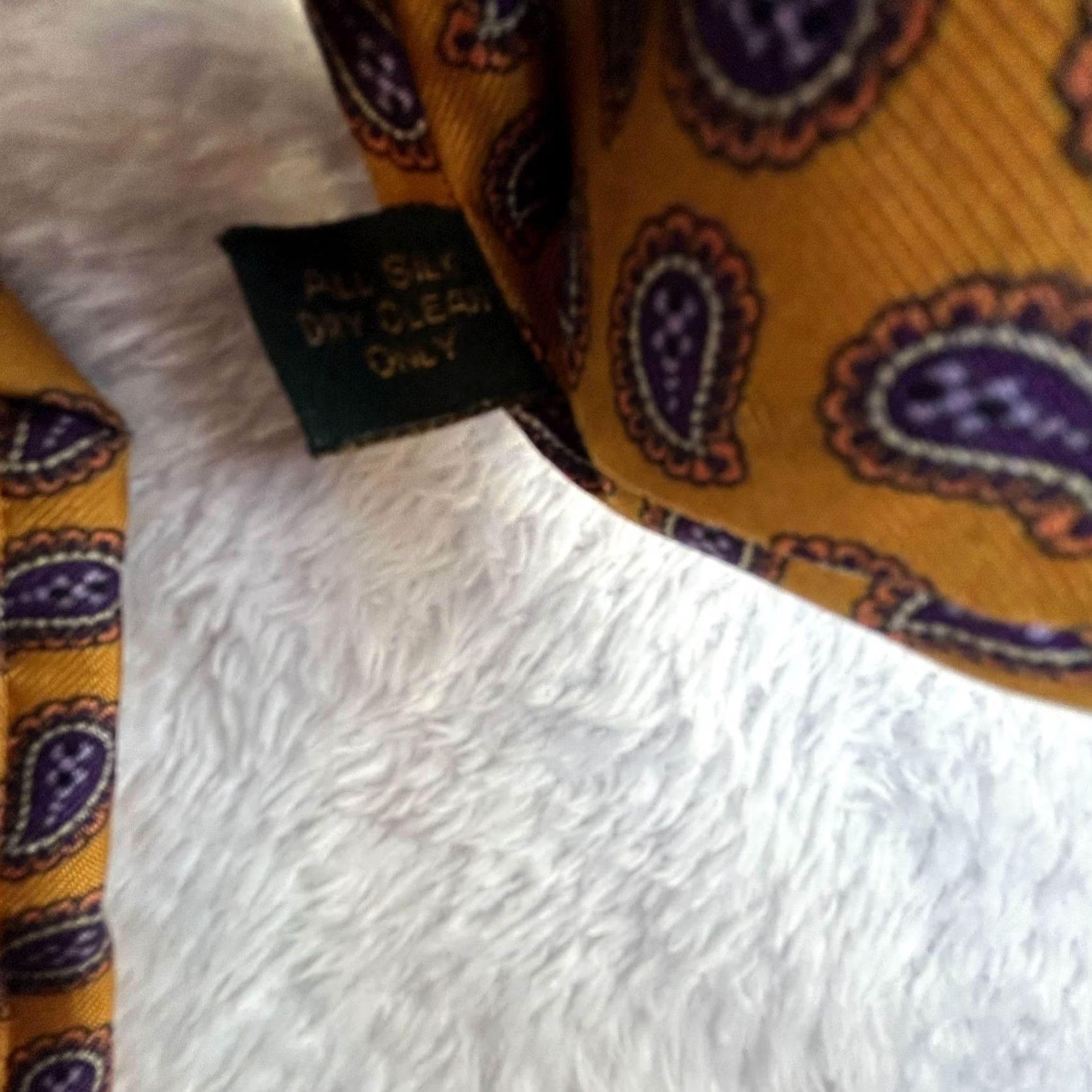 Ede & Ravenscroft Ede & Ravenscroft Men’s Woven Silk Tie Paisley Gold Purple Made in England Size ONE SIZE - 3 Thumbnail