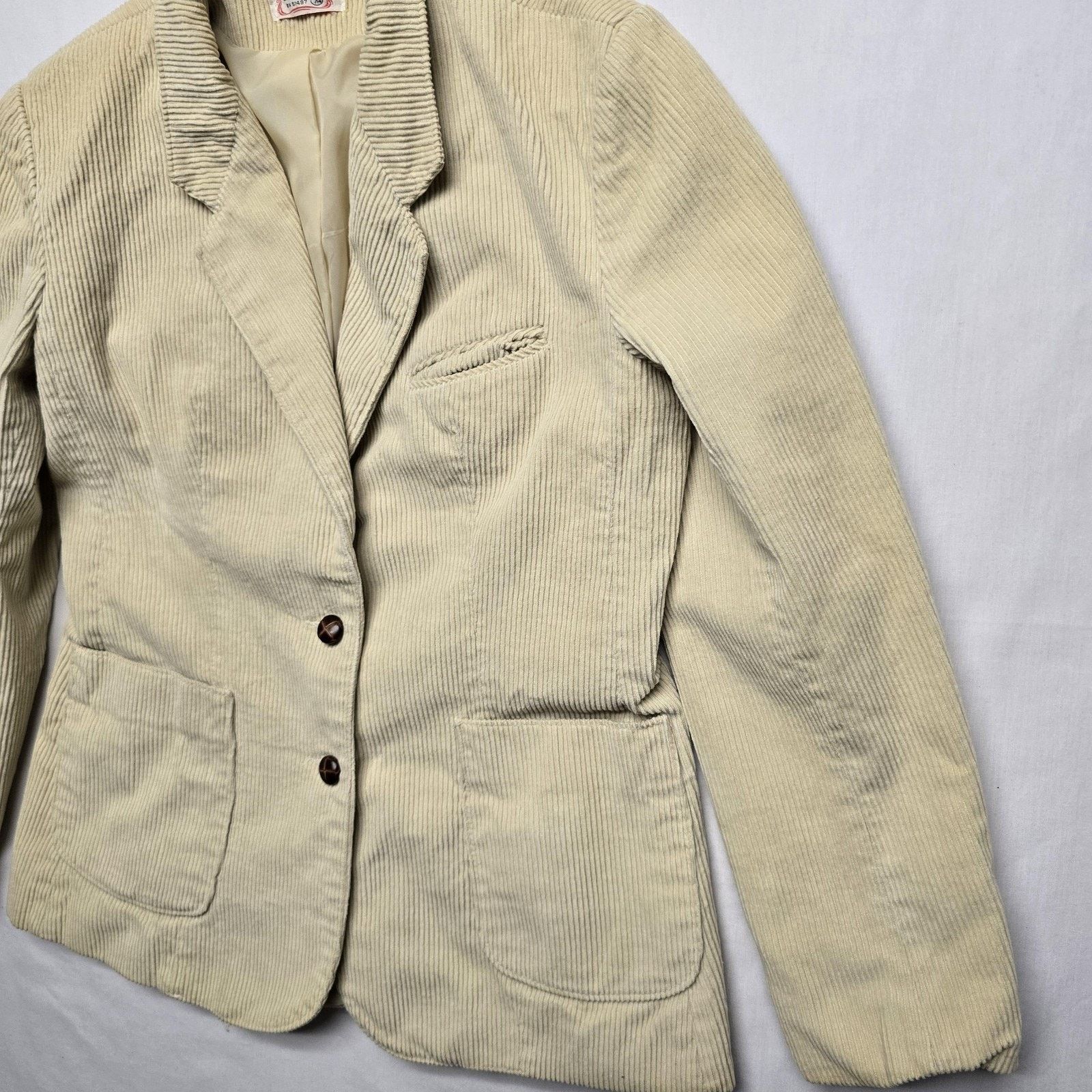 Vintage Vintage Corduroy Blazer 7/8 Cream Pockets Notch Lapel Jacket Size M / US 6-8 / IT 42-44 - 4 Thumbnail