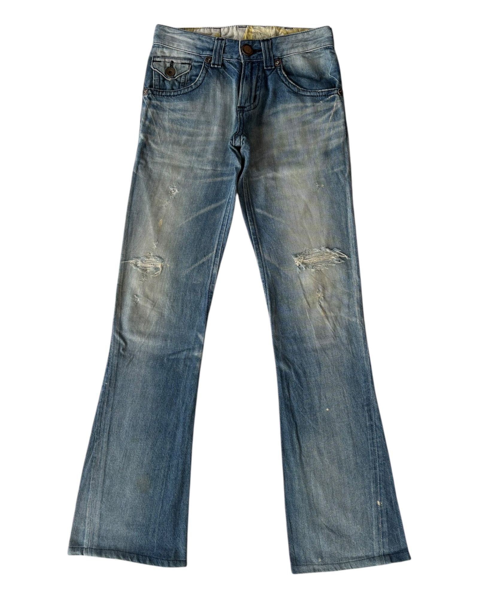 Edwin × Kapital Edwin Blue Trip Flared Bootcut Distressed Denim Jean Size 28" / US 6 / IT 42 - 7 Thumbnail