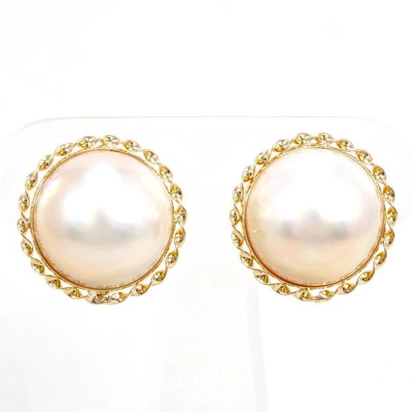 Other LuxUness K18 Yellow Gold Mabe Pearl Earrings Metal Earrings 