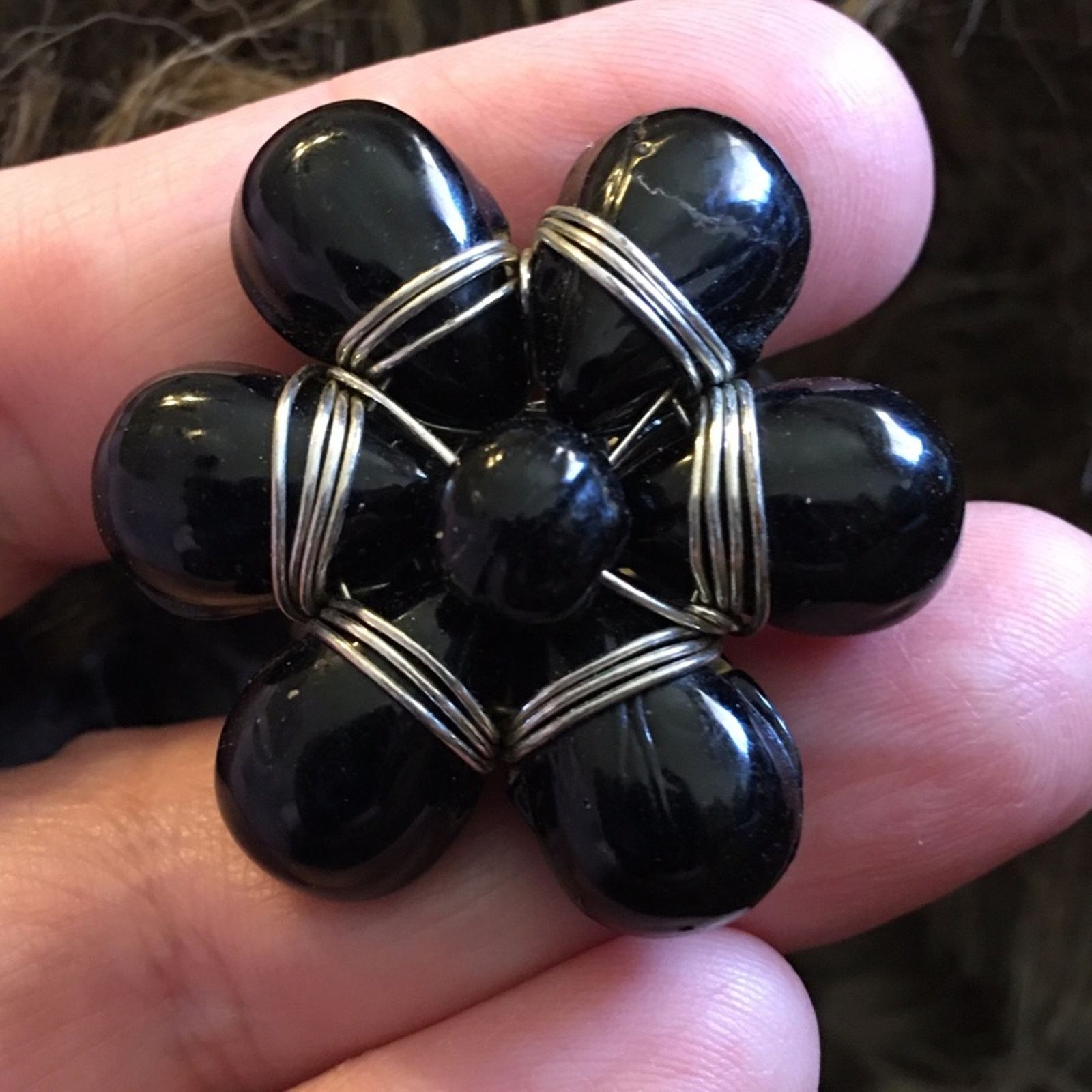 Jewelry Silver tone wire wrapped black bead ring Size ONE SIZE - 6 Thumbnail