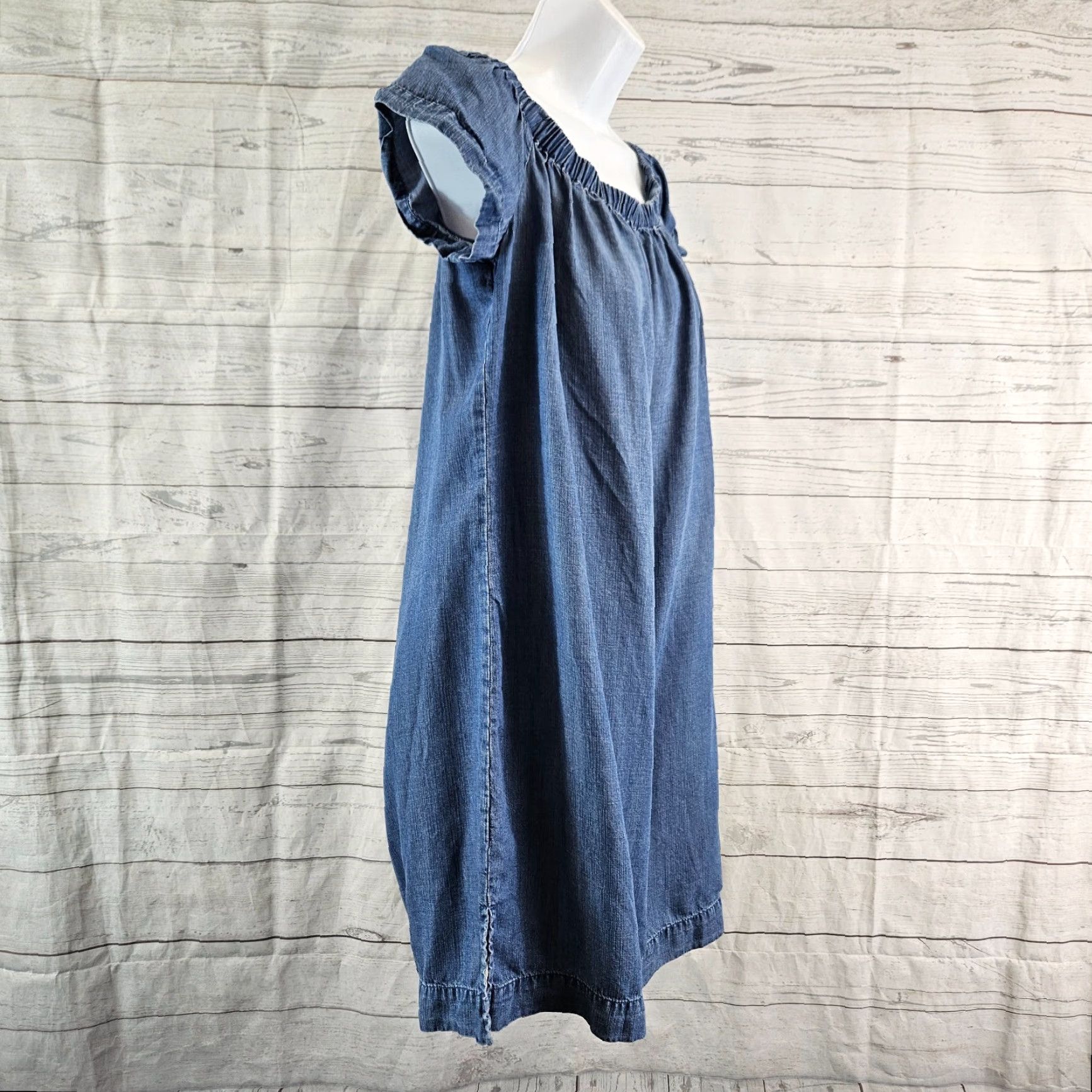 CLOT Cloth & Stone Womens Off The Shoulder Chambray Dress Sz Small Blue Short Sleeve Size 28" / US 6 / IT 42 - 3 Thumbnail