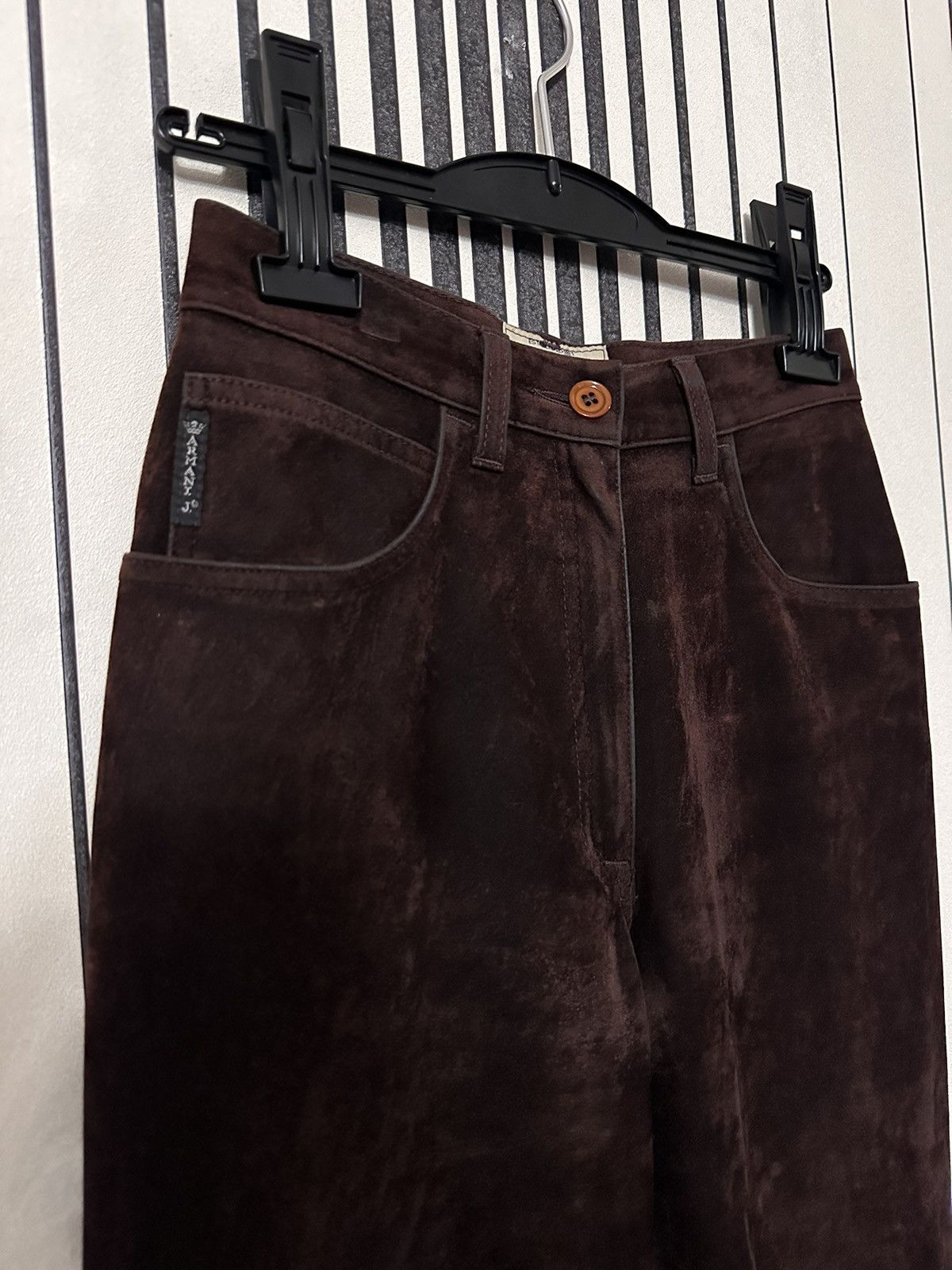 Armani 80ʼs Armani Stretchy Velour Dark Brown Rarest Pants Size 27" / US 4 / IT 40 - 5 Thumbnail