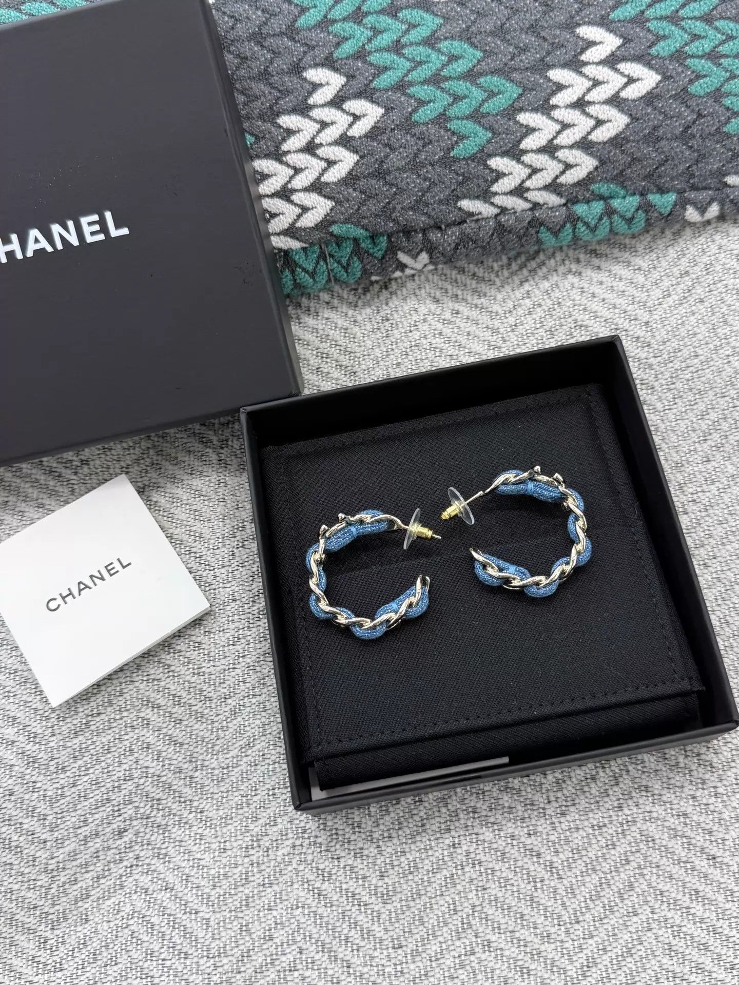 Chanel Chanel 25P Blue Denim Circle Earrings New with Box Size ONE SIZE - 1 Thumbnail