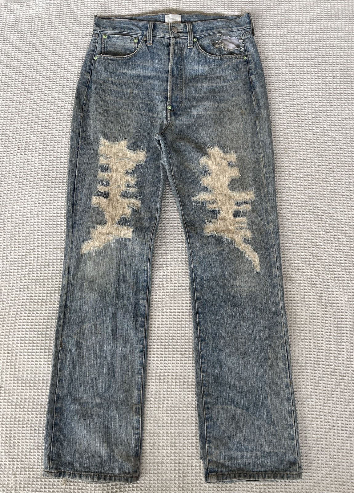 Helmut Lang RARE‼️Vintage TRASHED🔥EXHIBITIONIST🔥Light Blue Wash Denim Size US 32 / EU 48 - 1 Thumbnail