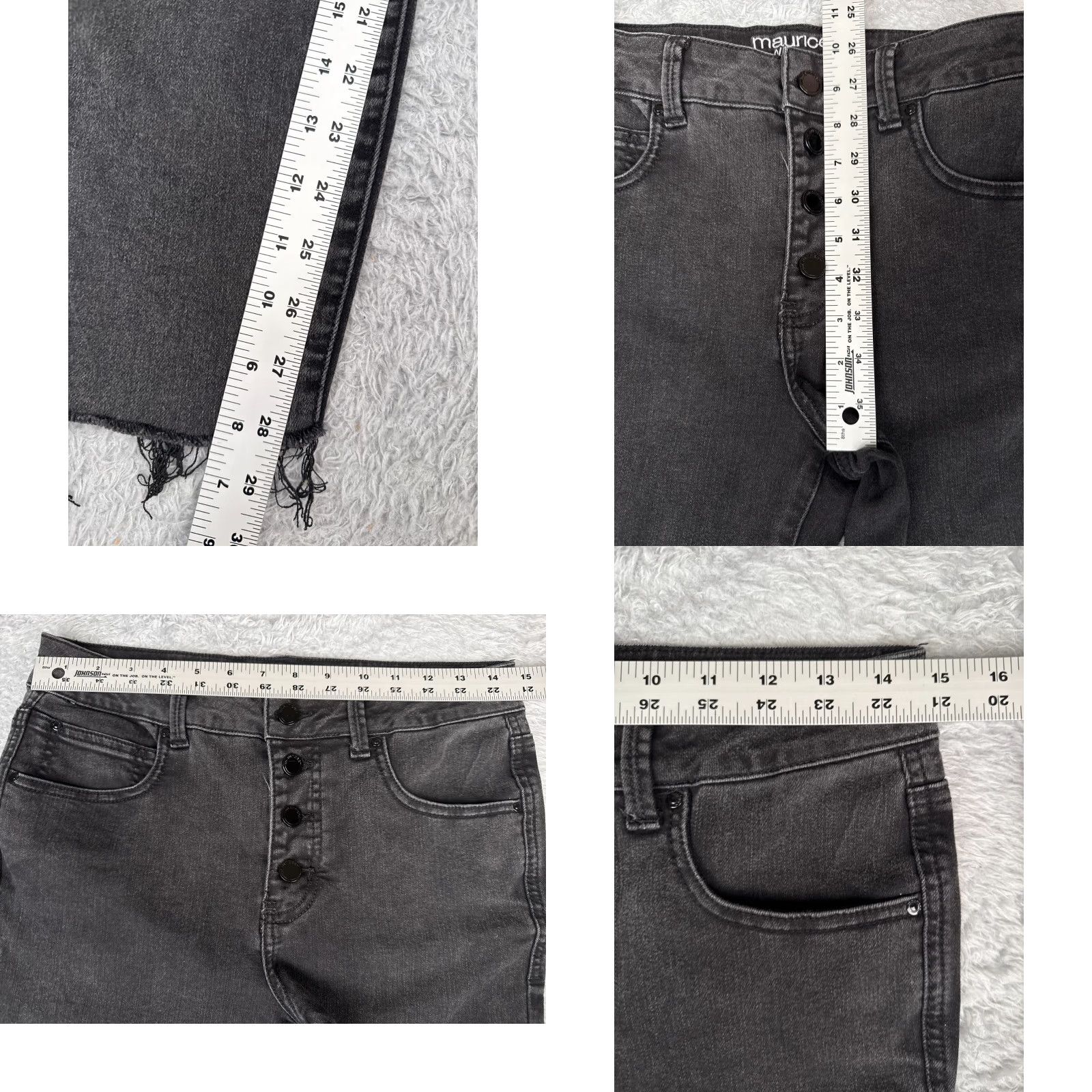 Vintage Maurices Jeans Women 6 Black Denim Skinny Tapered Distressed Raw Hem Button Fly Jeans Size 28" / US 6 / IT 42 - 8 Thumbnail
