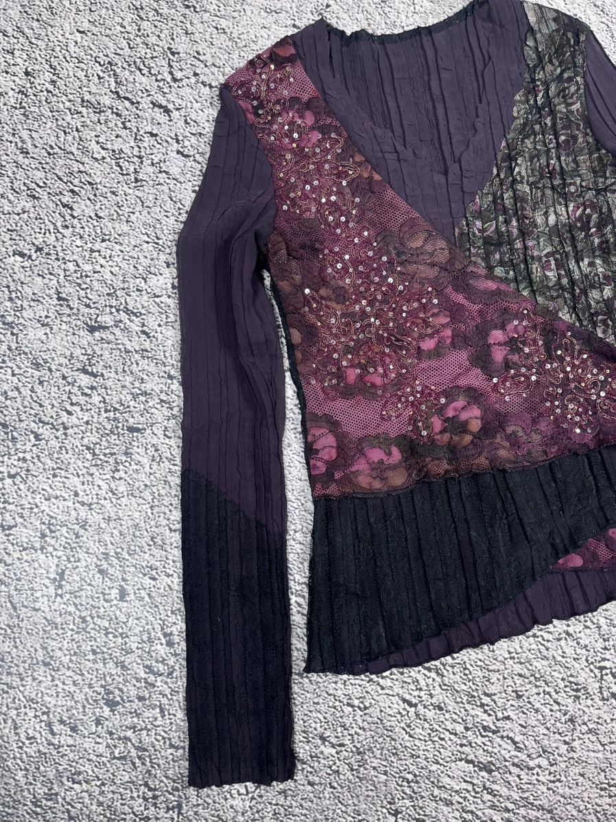 Japanese Brand VTG Y2K Gothic Asymmetric Lace Sequin Mesh Top Avant Garde Size M / US 6-8 / IT 42-44 - 2 Thumbnail