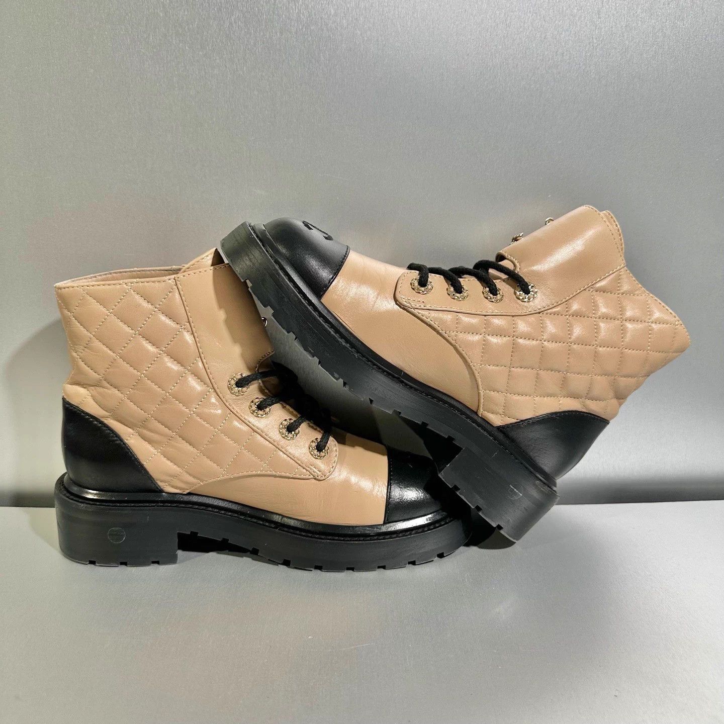 Chanel Chanel Khaki Colorblock Leather Short Boots Size US 6 / IT 36 - 4 Thumbnail