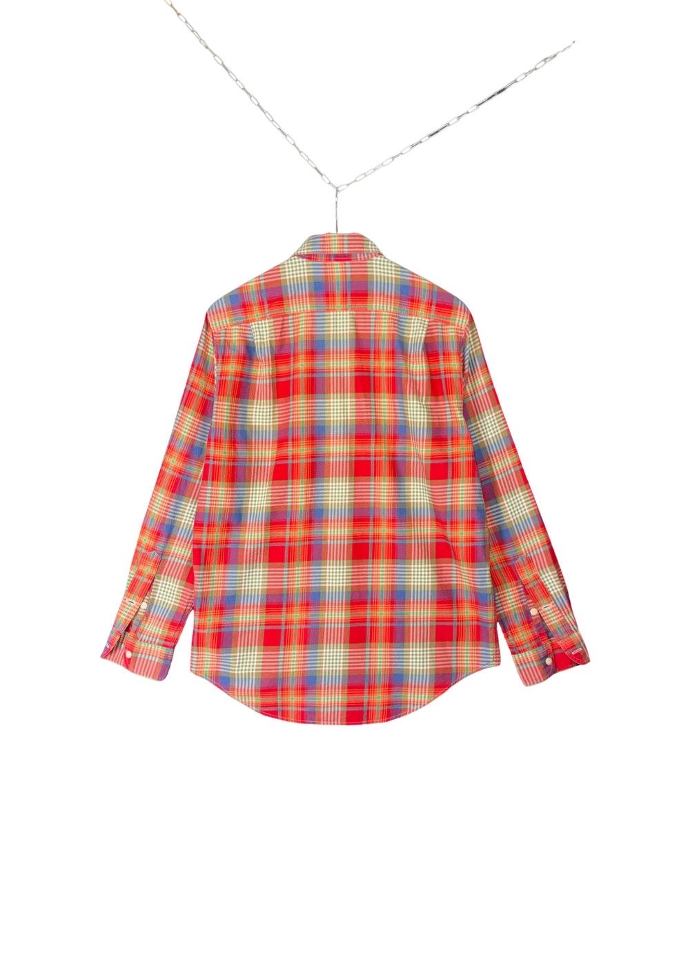 VTG PRL Madras Plaid Work Shirt Red Multicolour Cotton image 2