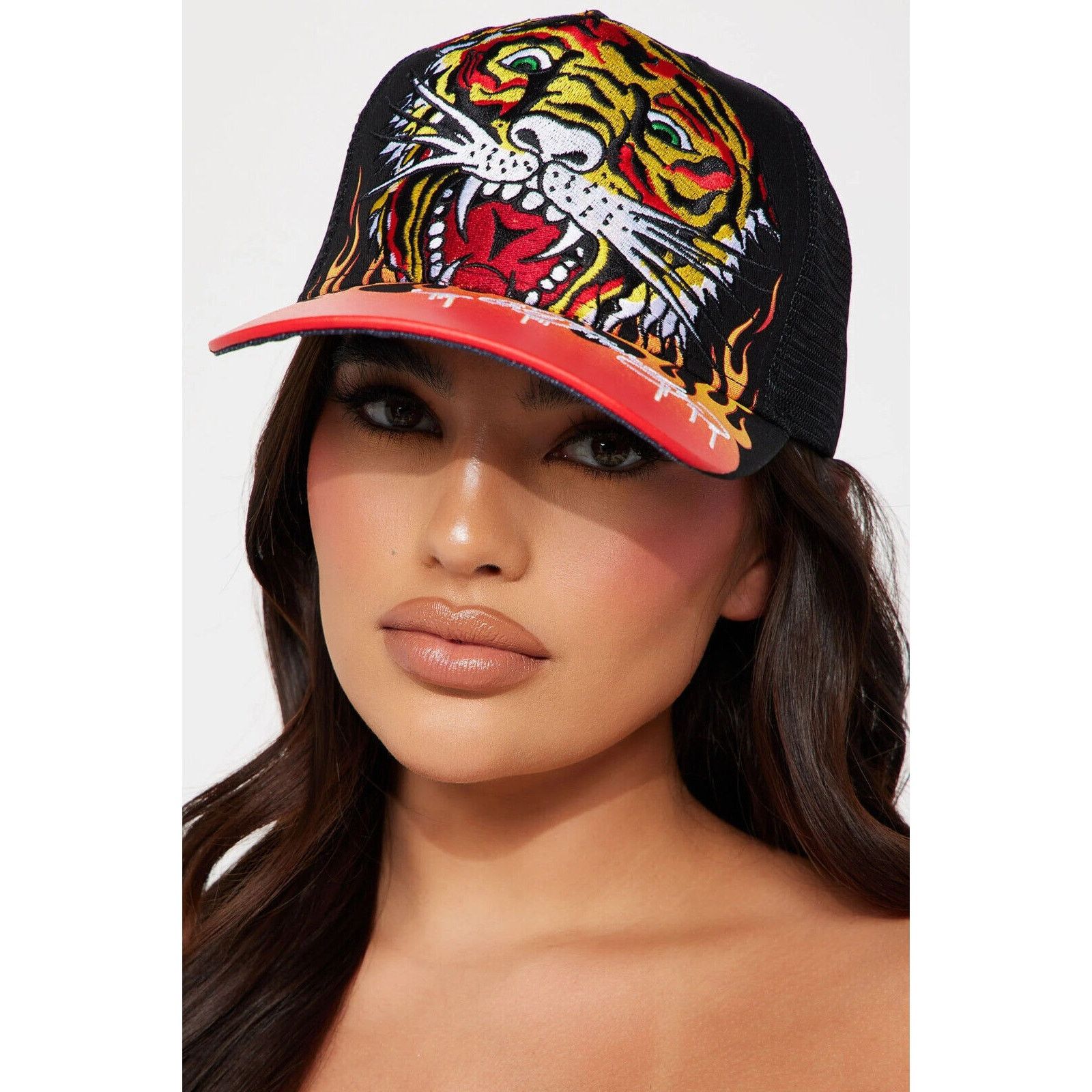 Ed Hardy Ed Hardy Trucker Hat Embroidered Tattoo Tiger Flame Snapback Size ONE SIZE - 2 Thumbnail