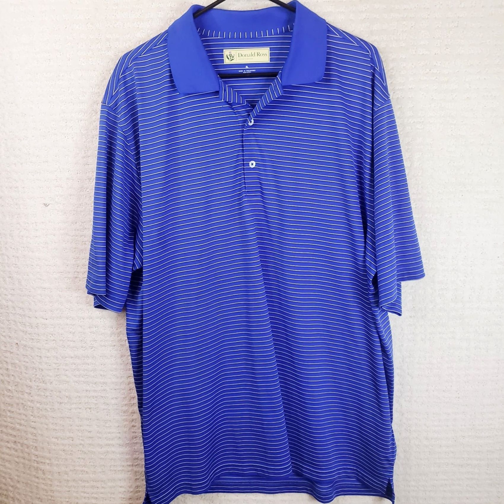 Vintage Donald Ross Polo Shirt Men XL Blue White Striped Short Sleeve Golf Performance T Shirt Polo Hat? Size US XL / EU 56 / 4 - 2 Thumbnail