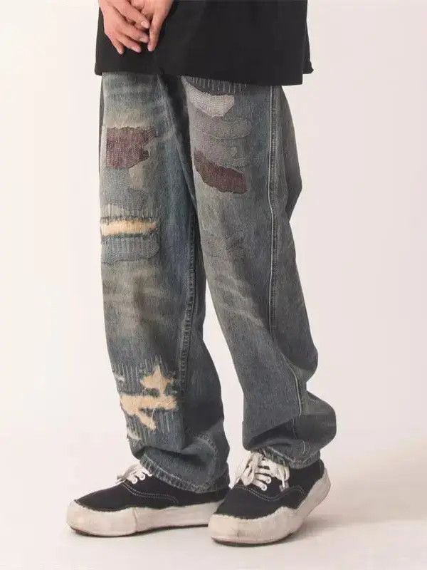 Japanese Brand Retro loose straight leg ripped jeans Size US 30 / EU 46 - 1 Thumbnail
