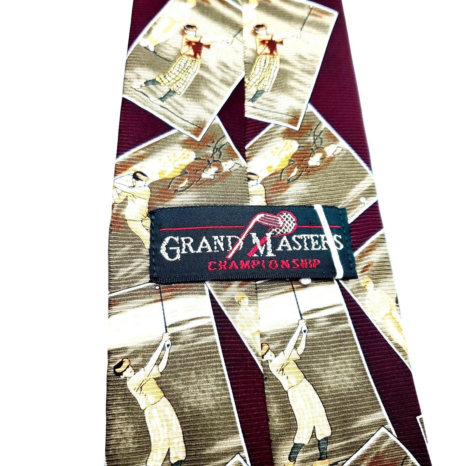 Vintage Grand Masters Silk Tie Golf Novelty Red Print Size ONE SIZE - 3 Thumbnail