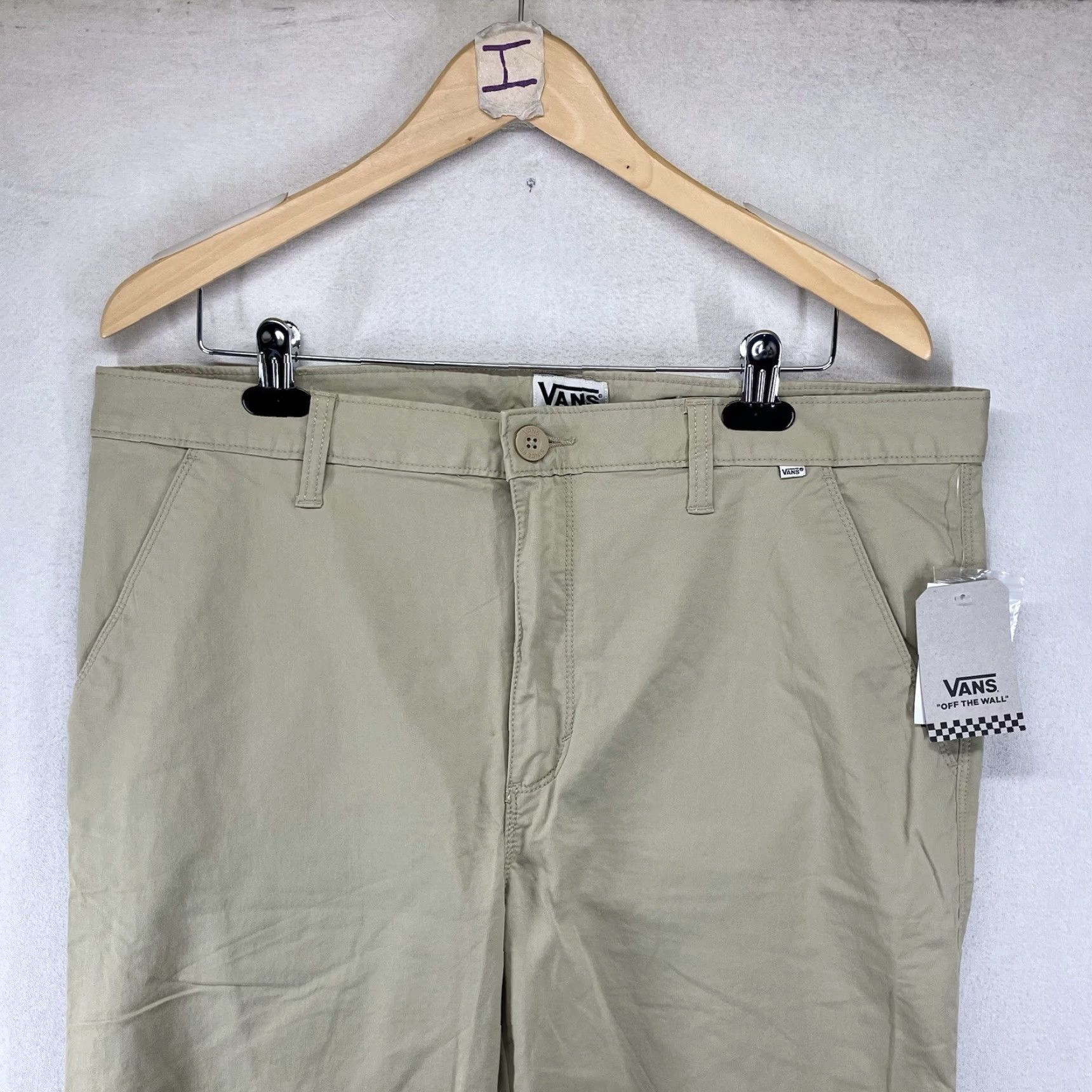 Vans VANS Men's Khaki Chino Pants Casual Everyday Skateboarding 34x34 Beige Solid Logo Button Flat Front Mid Rise Regular Straight Mens Pants Size US 34 / EU 50 - 5 Thumbnail