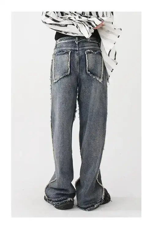 Japanese Brand × Jean Rough Edge Straight Tube Splicing Jeans men Size US 32 / EU 48 - 3 Thumbnail