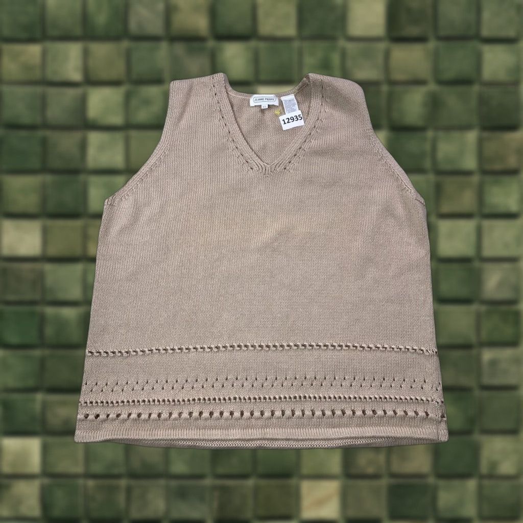 Vintage VINTAGE 90s Jeanne Pierre Vest Knit V-Neck Sleeveless Womens XL Beige 100% Cotton Shirt? Size XL / US 12-14 / IT 48-50 - 1 Thumbnail