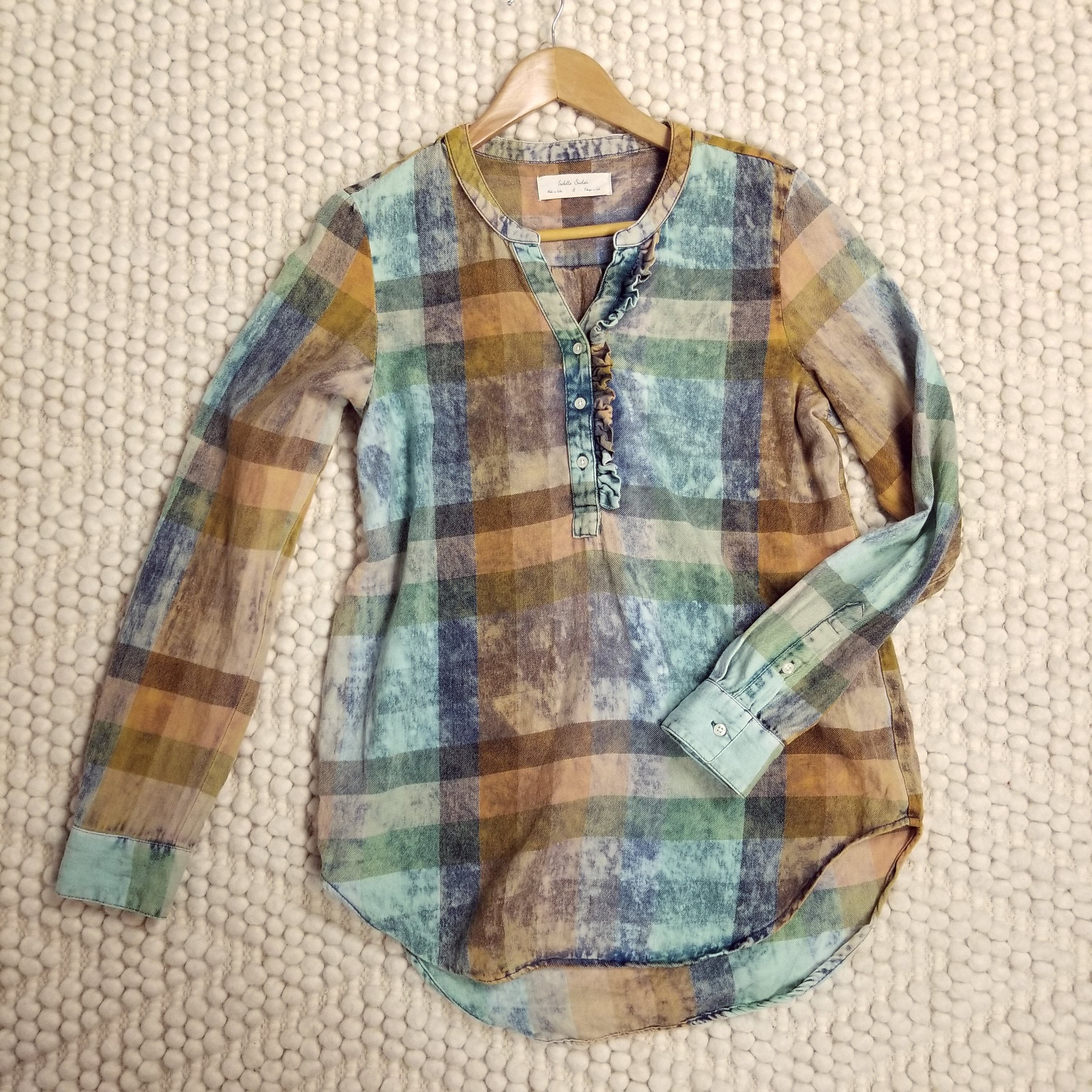 Anthropologie Isabella Sinclair Ruffle Plaid Bleach Dye Tunic Size S / US 4 / IT 40 - 6 Thumbnail