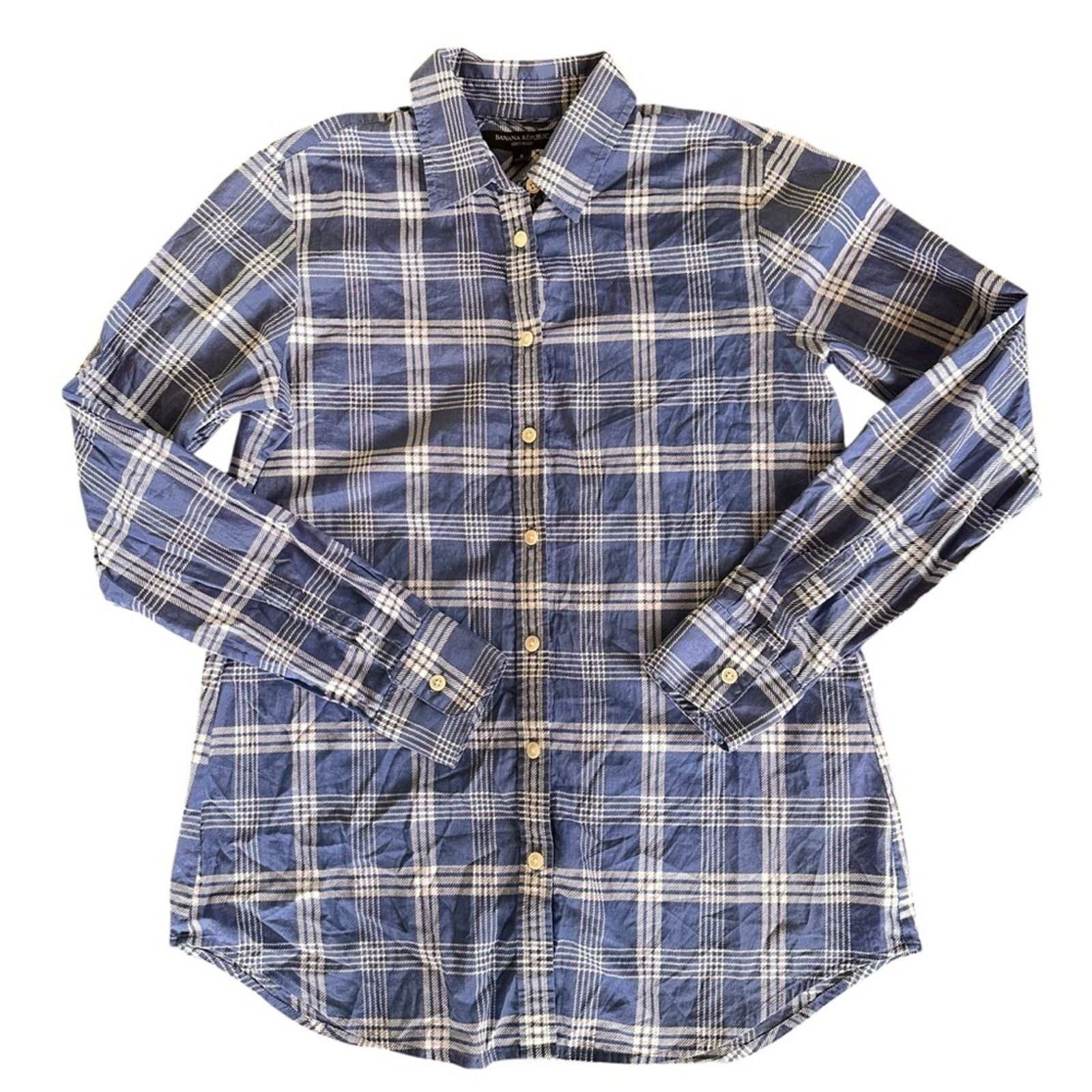 Banana Republic Banana Republic Soft Wash Button-Down Shirt – White/Blue Size S / US 4 / IT 40 - 1 Thumbnail
