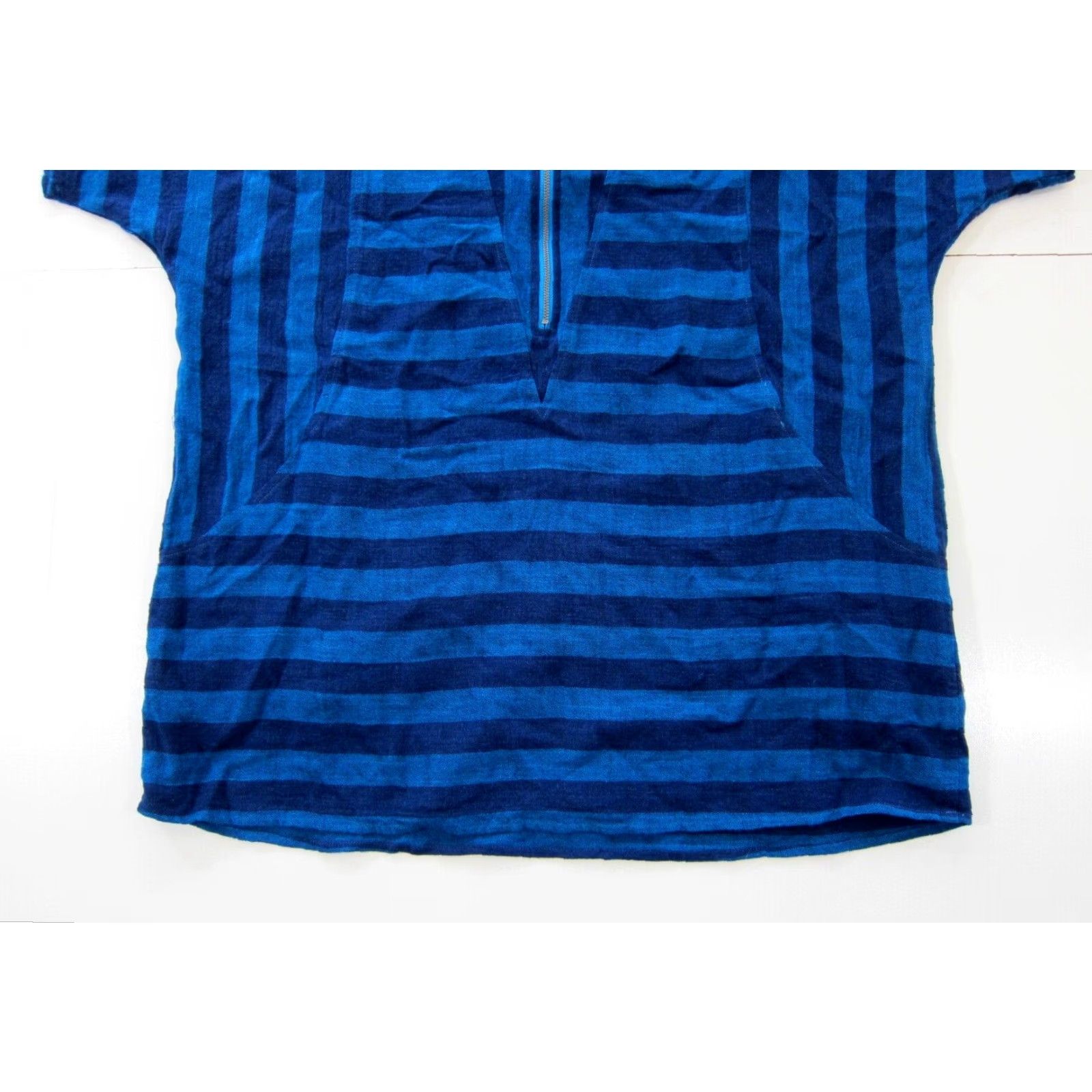 Soft Surroundings VINTAGE Soft Surroundings Linen Blue Stripe Boxy Peep Shoulder Tunic Pocket Blouse Large Size L / US 10 / IT 46 - 5 Thumbnail