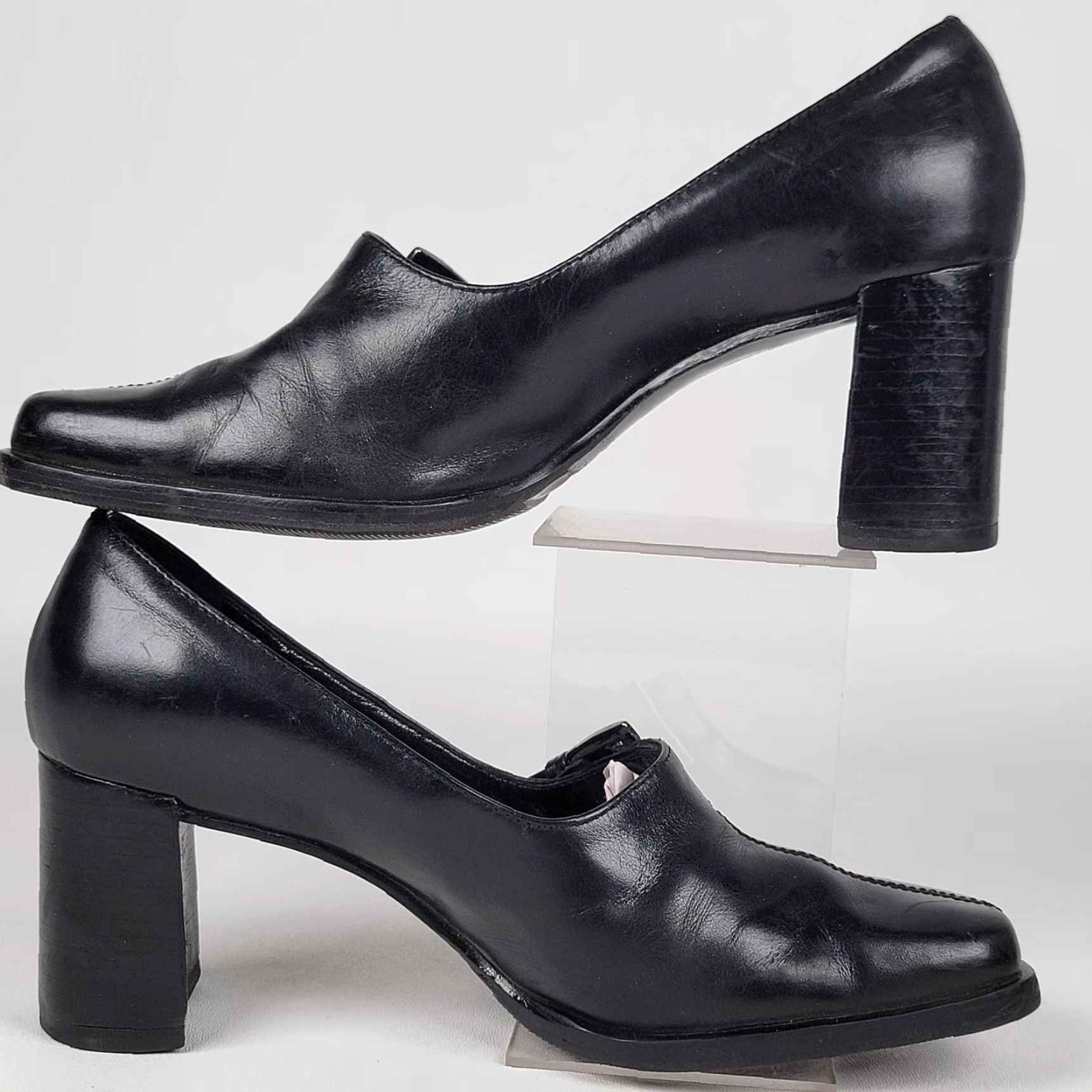 Franco Sarto Franco Sarto Black Leather Pumps w/ Silver Buckle, Block Heel Women's 6M Shoes Pump Size US 4 / IT 34 - 4 Thumbnail