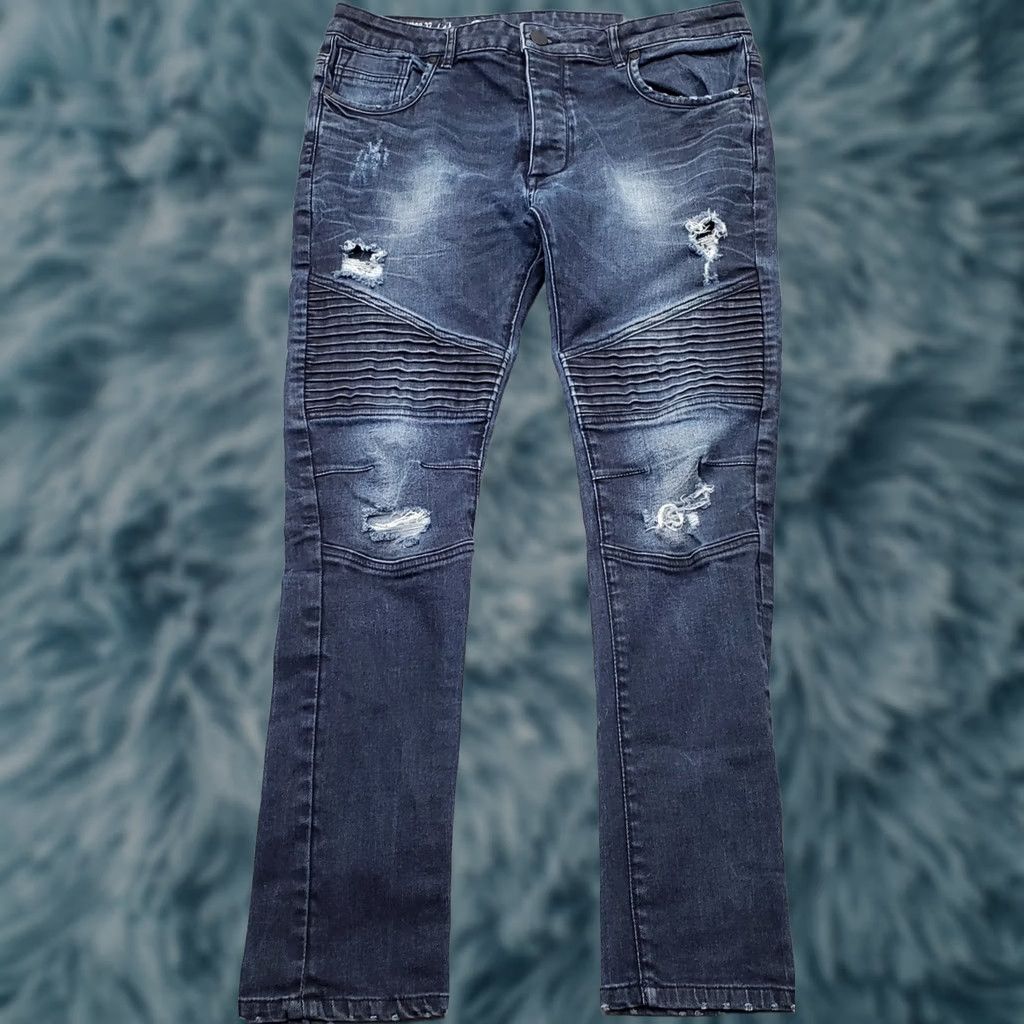 Denim & Co. Denim Co. Jeans Mens 36x32 Blue Denim Comfy Flex Stretch Distressed Skinny Leg Size US 36 / EU 52 - 1 Thumbnail