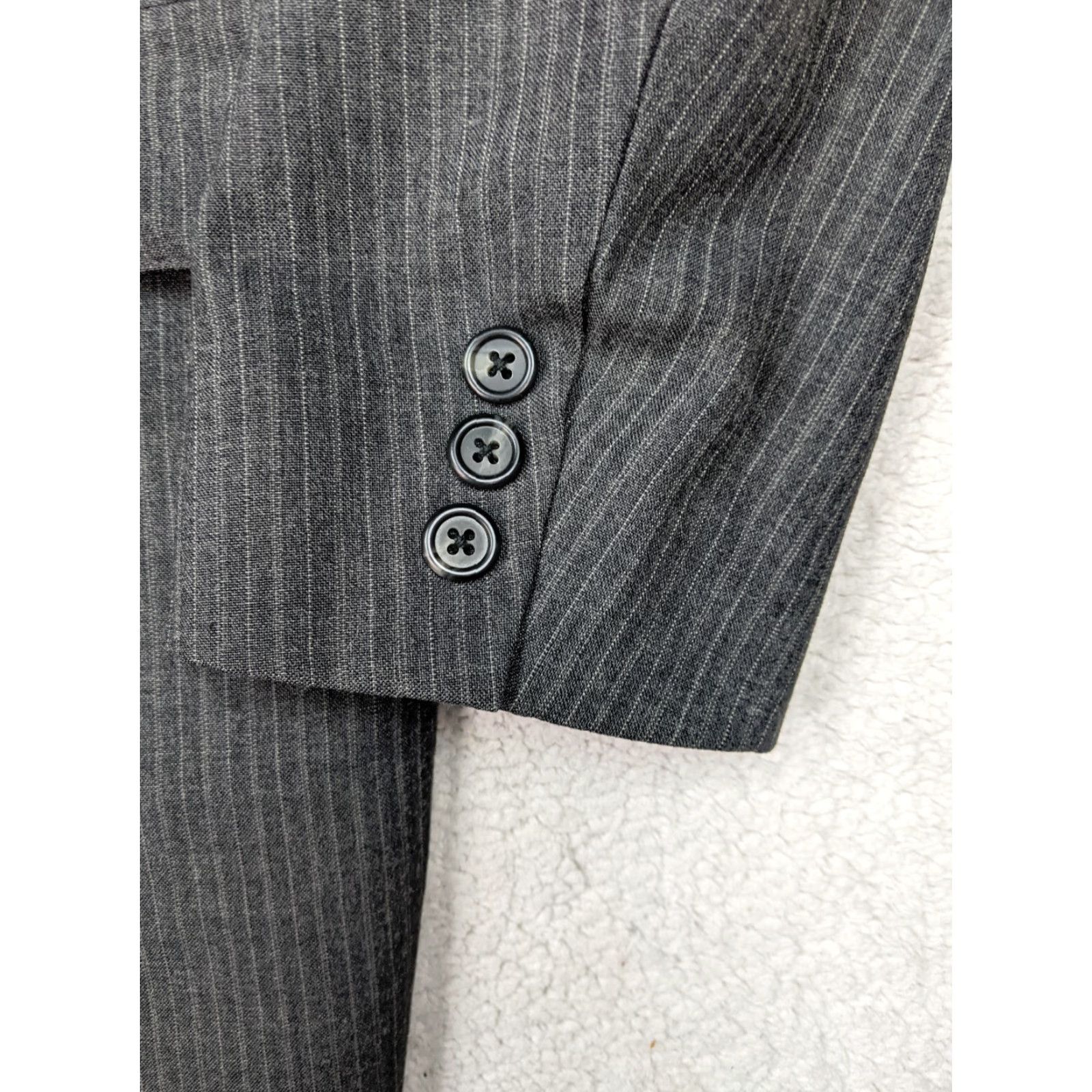 Austin Reed Vtg Austin Reed Mens L Gray Stripe Blazer Jacket 2 Button Unstructured Ayrshire Notch Lapel 3-Button 2 Button Single-Breasted Cotton Size 42R - 2 Thumbnail