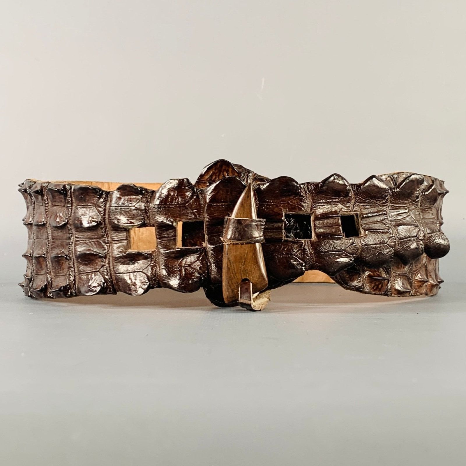 Vintage VINTAGE Brown Crocodile Leather Belt Size ONE SIZE - 3 Thumbnail