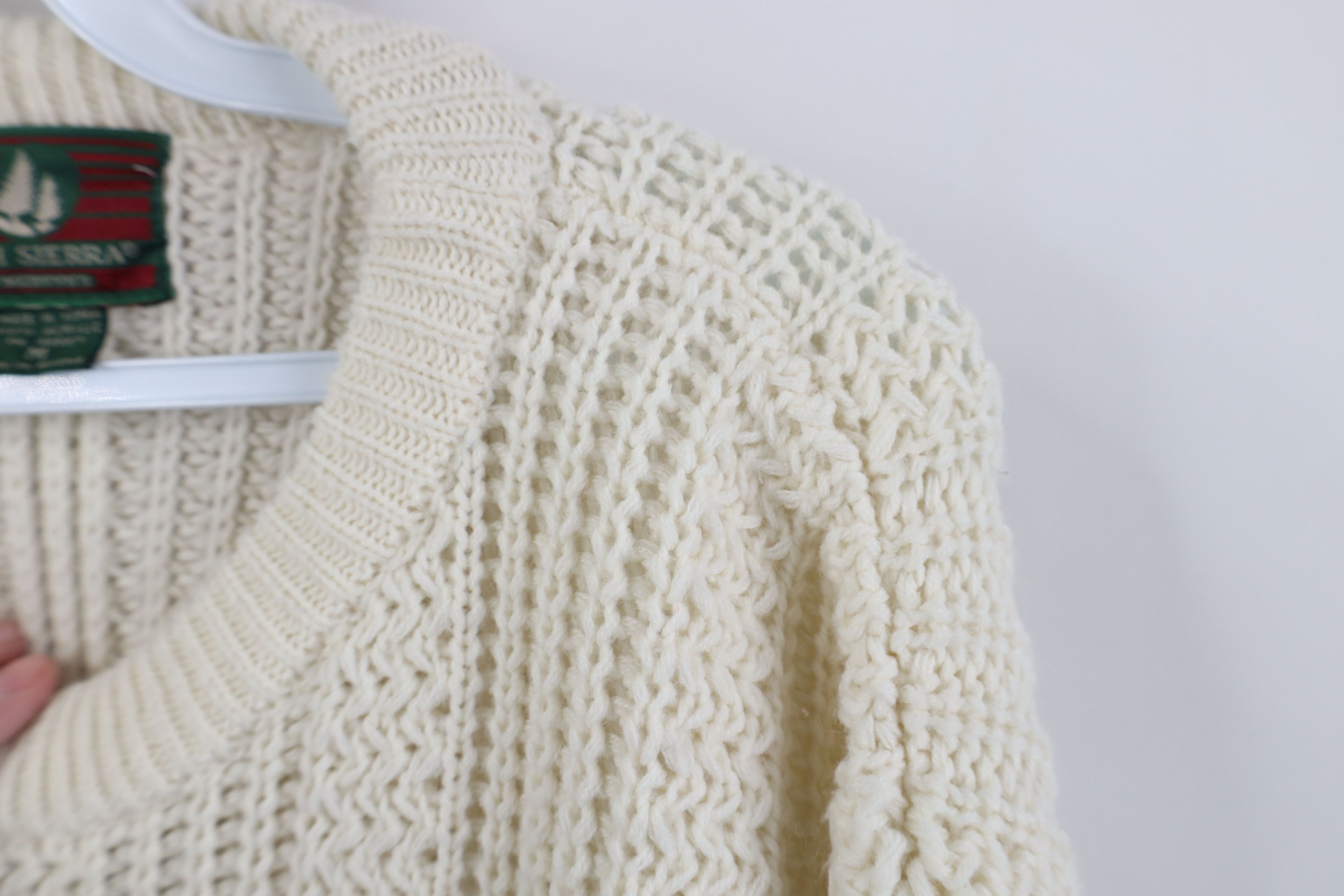 Vintage Vintage 90s Streetwear Ribbed Knit Crewneck Sweater Cream Size US M / EU 48-50 / 2 - 6 Thumbnail