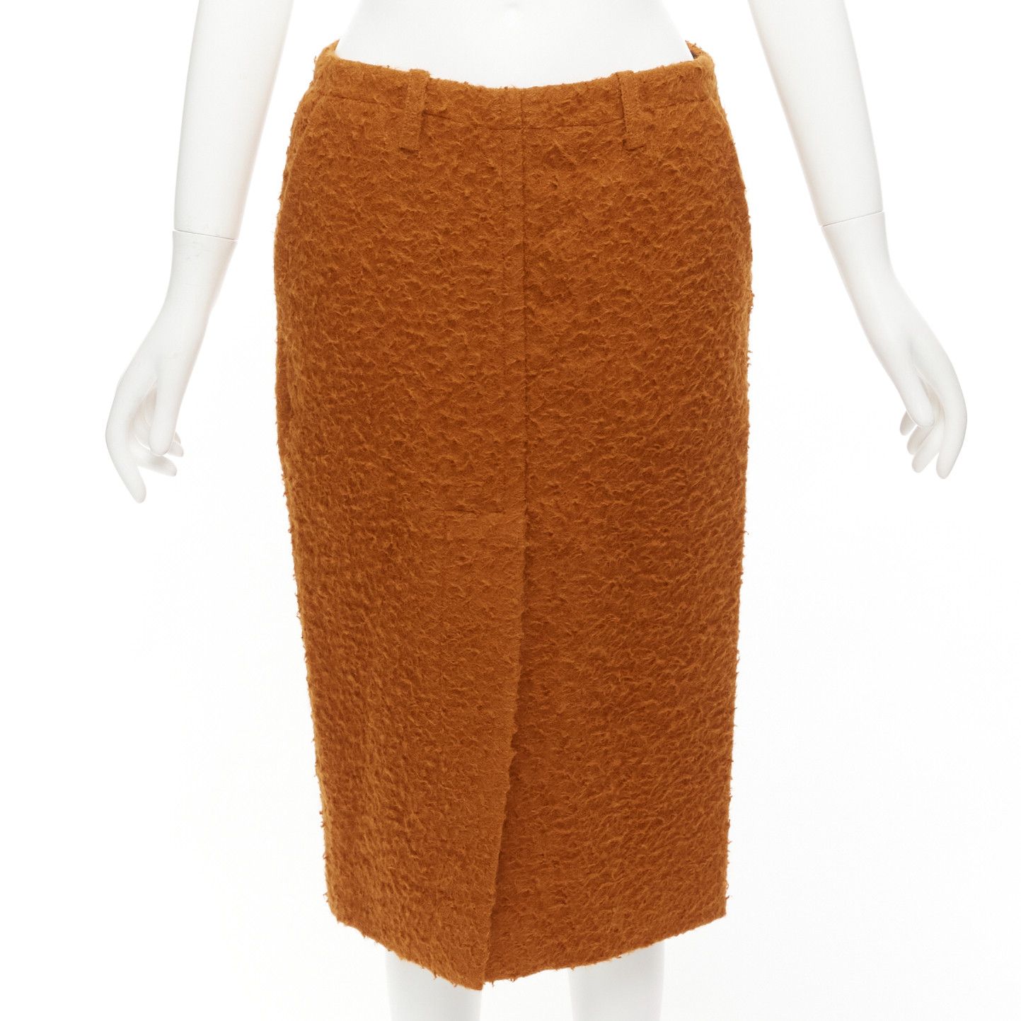 image of Marni Brown Textured Alpaca Silk Pocketed Front Slit Pencil Skirt It38 Xs, Women's (Size 26)