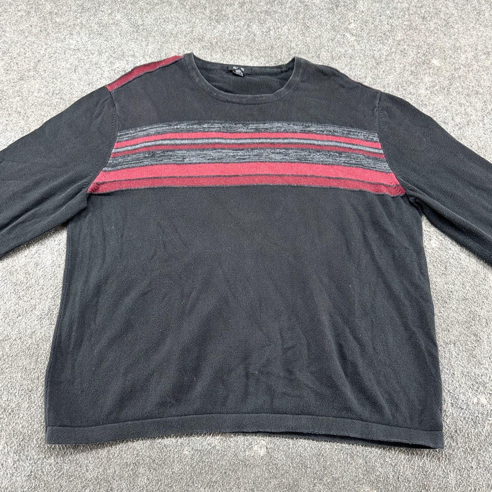 Alfani VINTAGE Alfani Sweater Mens XL Black Red Crew Neck Knit Pullover Cotton Skater Stripe Sleeve Long Solid 90s Mens Size US XL / EU 56 / 4 - 3 Thumbnail
