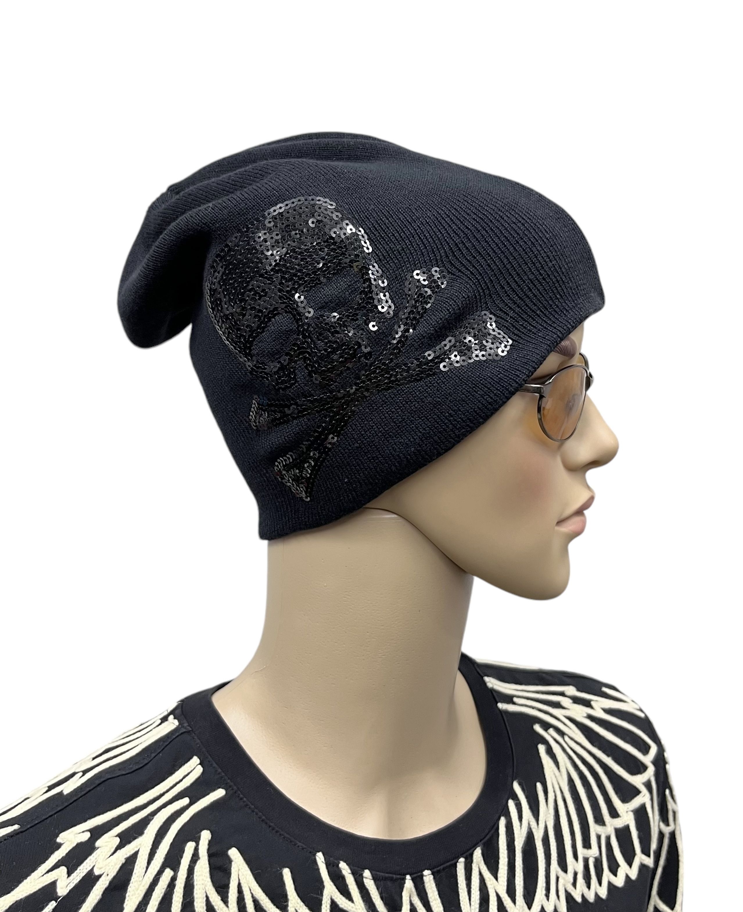 Japanese Brand × Rockstar Games 💀 🎸Vintage ROCK THE WORLD Black Sequins Skull Beanie Size ONE SIZE - 2 Thumbnail